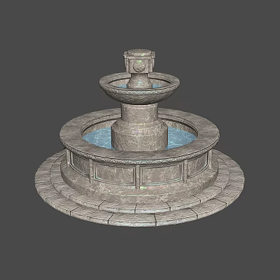 Classic Tiered Stone Garden Fountain Ornament With Circular Water Basin 3d model