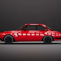 Red Vintage Classic Car With Shiny Exterior Headlights On And Retro Design