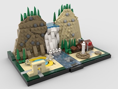 LEGO Toy Scene Yellowstone Waterfall Pool 3d model