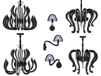 Various Stylish Lighting Combinations with Modern Chandeliers Curved Wall Sconces and Flowing Designs 3d model