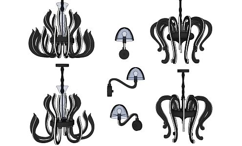 Modern lamp combination chandelier combination 3d model