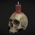 Skull Shaped Candle Lamp With Lit Red Candle And Dripping Wax