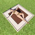 Woman Lying on Brown and White Blanket in Green Grass Area Wearing Bikini