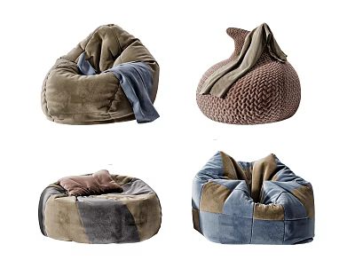 Various Styles of Cozy Bean Bag Chairs with Soft Fabric and Comfortable Design 3d model