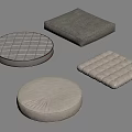Different Shaped Fabric Seat Cushions Featuring Checkered And Solid Patterns 3d model