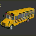 Yellow School Bus With Windows And Reflective Surface On Dark Background 3d model
