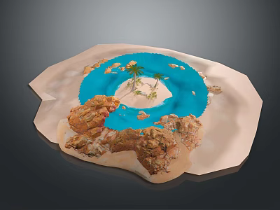 Scenic Tropical Island Landscape With Blue Lagoon Sandy Beach Palm Trees And Rocky Coastline 3d model