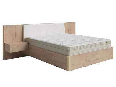 Modern Single Bed With Wooden Headboard Attached Nightstand White Mattress And Wooden Frame 3d model