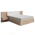 Modern Single Bed With Wooden Headboard Attached Nightstand White Mattress And Wooden Frame