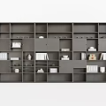 Gray Multi Compartment Bookcase With Books Decorative Items And Storage Solutions 3d model