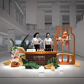 Photo Check-in Spot With Orange Frame Green Plants And Fruit Ornaments In Modern Interior