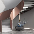 Spiral Staircase With Copper Railing Gray Steps And Black Vessel Blue Water Splash Decoration