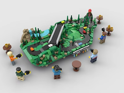 Building Blocks Green Forest Scene With Track Mini Figures Tables And Trees 3d model