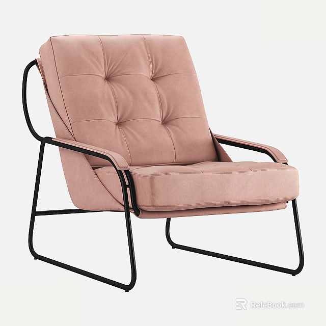 Pink Velvet Accent Chair with Black Metal Frame and Button Tufted Backrest Modern Design 3d model 