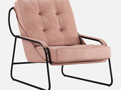 Pink Velvet Accent Chair with Black Metal Frame and Button Tufted Backrest Modern Design 3d model