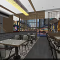 Cozy Restaurant Interior With Brick Wall Wooden Tables Bar Counter Pendant Lights And Natural View