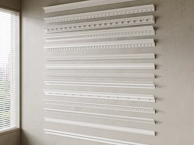 Display of Various Decorative Ceiling Moldings on Wall in Different Styles 3d model