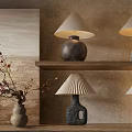 Unique Shaped Table Lamps On Shelves With Decorations 3d model