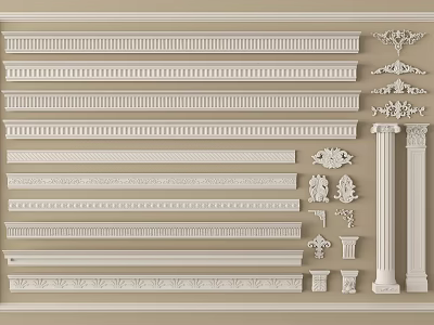 Gypsum Molding Designs With Ornamental Carvings Columns And Decorative Elements For Interior Design 3d model