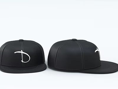 Black Leather Snapback Hats With White Logo And Flat Brim Design 3d model