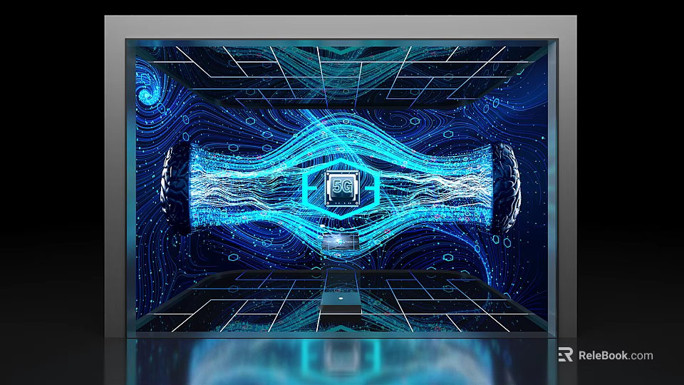 Futuristic Digital Space With Blue Light Effects Glowing Lines And Digital Grid 3d model
