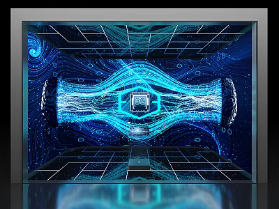 Futuristic Digital Space With Blue Light Effects Glowing Lines And Digital Grid 3d model