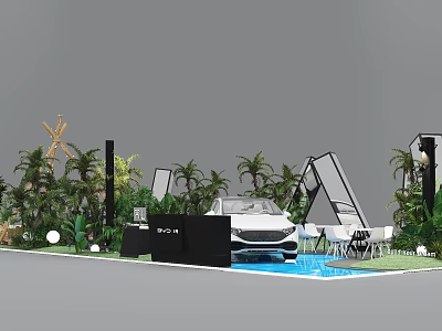 Modern Commercial Exhibition Equipment For Car Display Booth With Green Plants Setup 3d model