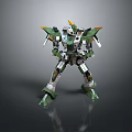 Detailed Green And Silver Mecha Robot With Mechanical Wings In Standing Pose 3d model