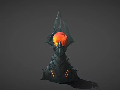 Ornamental Dark Metallic Tower With Spiked Top And Glowing Orange Orb 3d model