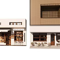 Cozy Tea Coffee Shop Storefront With Signboard Windows Door Outdoor Seating And Plants