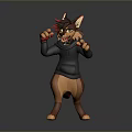 3D Rendered Cartoon Wolf Character In Black Hoodie With Fighting Pose And Red Accents