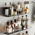Modern Bathroom Accessories With Shelves Bottles Hanging Towel Hair Dryer And Green Plant