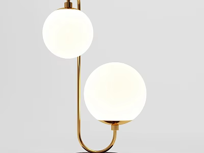 Modern Dining Table With Golden Stand And Two White Spherical Lampshades 3d model