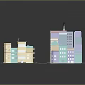 Cartoon Cityscape 3D Model With Colorful Buildings And Green Park Area
