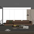 Modern Living Room Interior With Brown Sofa White Walls Fireplace Floor Lamp And Coffee Table