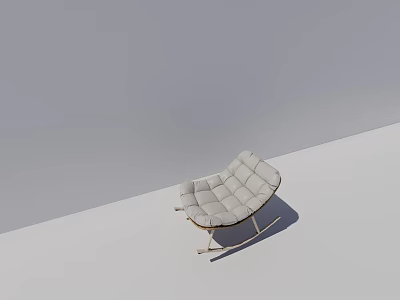 Light Gray Quilted Leisure Chair with Wooden Rocking Frame Design 3d model