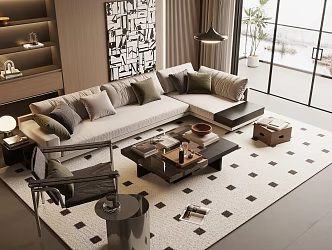 Modern Sofa Coffee Table Combination Multi-person Sofa Leisure Chair Floor Lamp Side Table Lamp 3d model