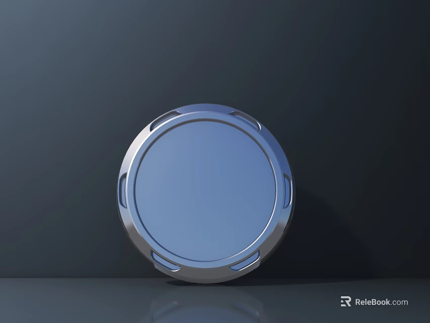 Round Metal Cover For Industrial Equipment With Silver Frame Blue Center And Smooth Surface 3d model 