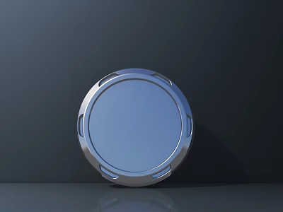Round Metal Cover For Industrial Equipment With Silver Frame Blue Center And Smooth Surface 3d model