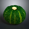 Fresh Green Pumpkin With Striped Surface And Yellow Stem On Dark Background 3d model