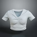 White Short Sleeve Cropped Top with V Neck Twisted Knot Detail and Ribbed Texture Design