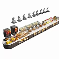 Restaurant Buffet Table With Various Fresh Dishes Heating Warmers And Food