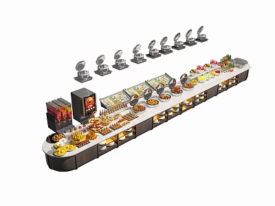 Restaurant Buffet Table With Various Fresh Dishes Heating Warmers And Food 3d model