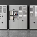 Modern White Office Bookcase With Glass Doors Drawers And Organized Interior Storage