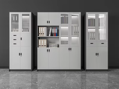 Modern White Office Bookcase With Glass Doors Drawers And Organized Interior Storage 3d model