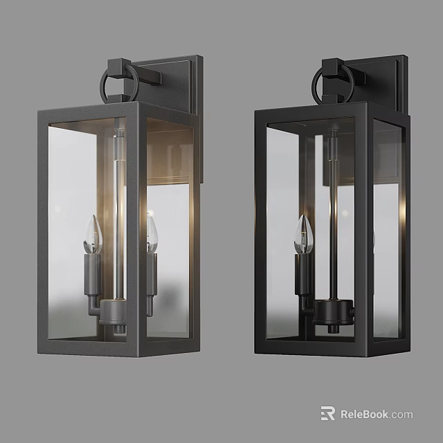 Elegant Modern Wall Sconces with Black Frame and Clear Glass Shades Design 3d model 