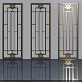 Three Modern Swing Doors with Intricate Grille Patterns and Metal Frame Design 3d model