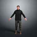 Man Wearing Black Vest Long-Sleeve Top Green Cargo Pants Brown Boots With Arms Outstretched