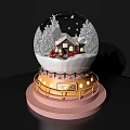 Decorative Ornament Set Featuring Snow Globe Snow Scene Small House Trees And Lit Base
