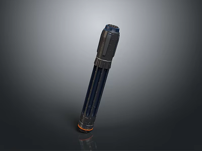 Futuristic Sci Fi Weapon Black Metallic Body with Orange Accent Sleek Cylindrical Blue Glowing Details 3d model